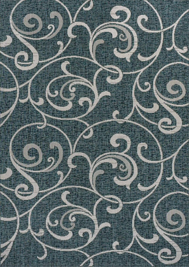 8' X 10' Turquoise And Cream Floral Indoor Outdoor Area Rug Homeroots Outdoor