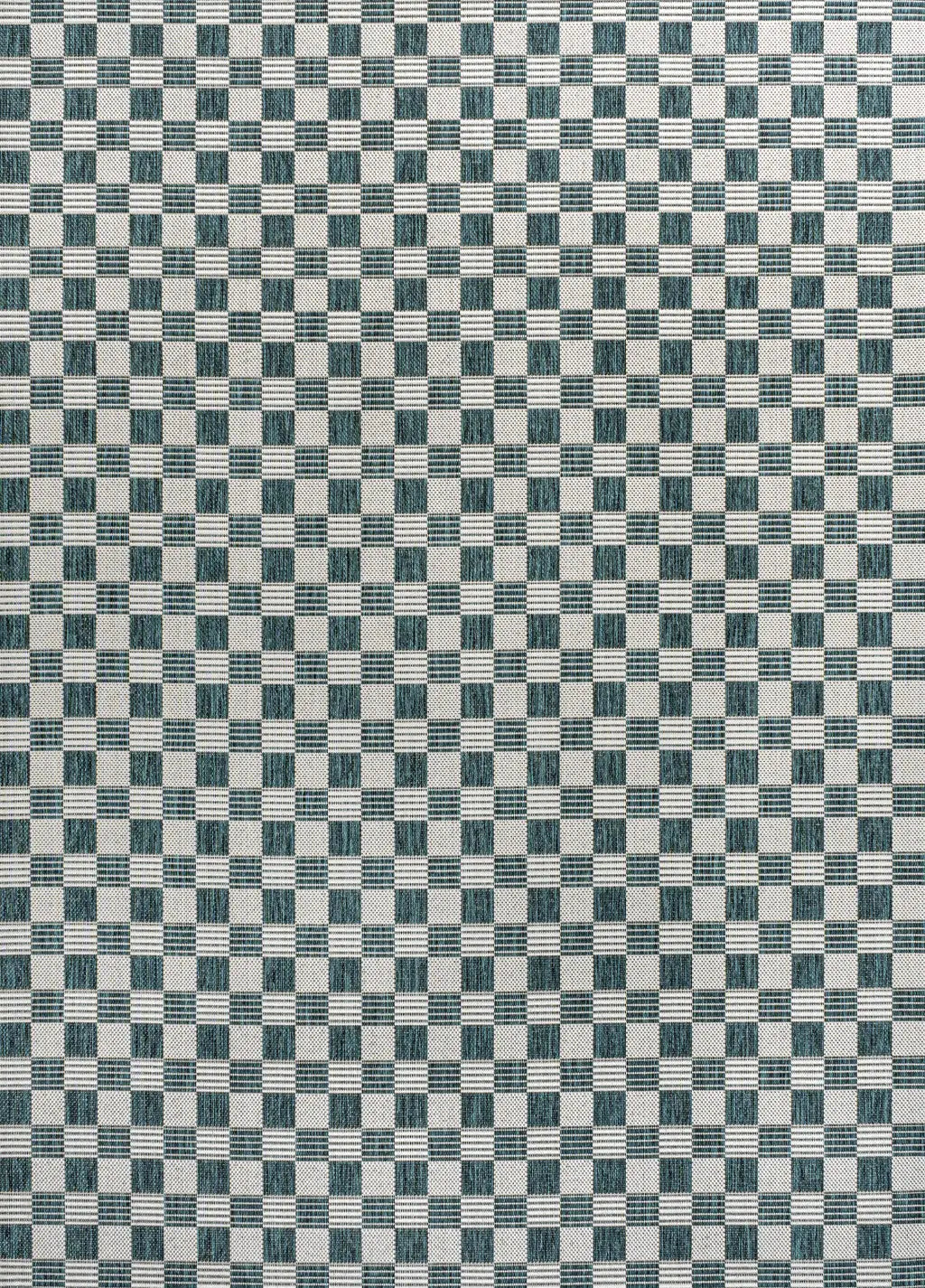 8' X 10' Turquoise And Cream Geometric Indoor Outdoor Area Rug - GreatEagleInc