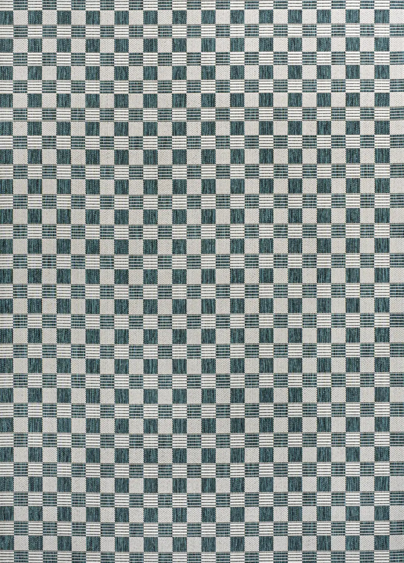8' X 10' Turquoise And Cream Geometric Indoor Outdoor Area Rug - GreatEagleInc