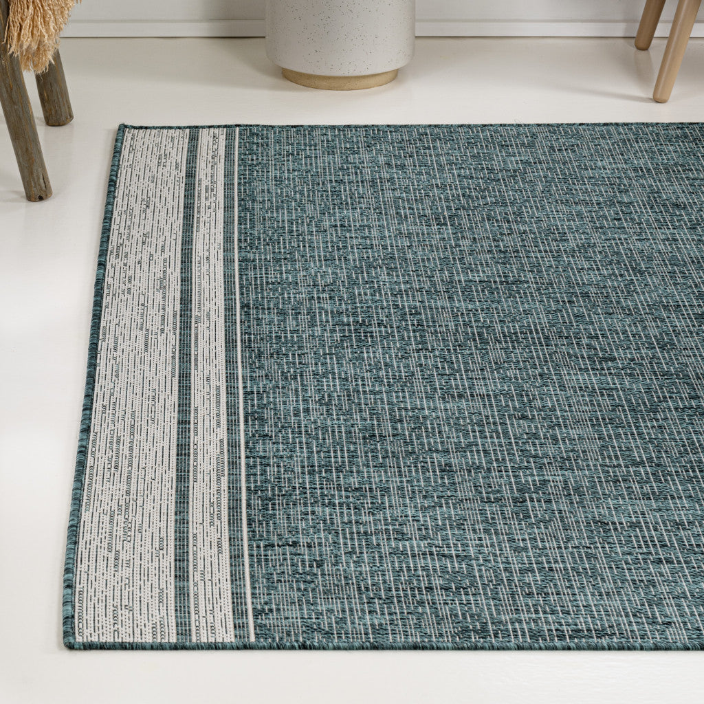 8' X 10' Turquoise And Cream Indoor Outdoor Area Rug - GreatEagleInc