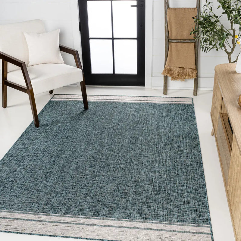 8' X 10' Turquoise And Cream Indoor Outdoor Area Rug - GreatEagleInc