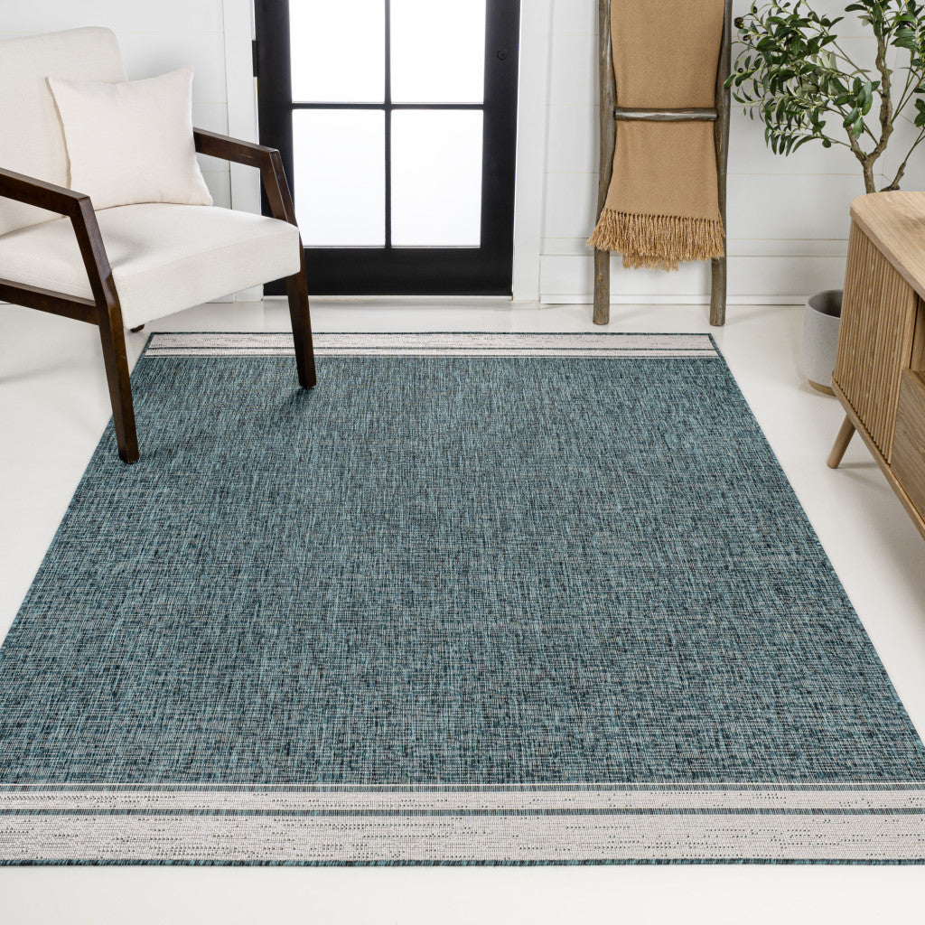 8' X 10' Turquoise And Cream Indoor Outdoor Area Rug - GreatEagleInc