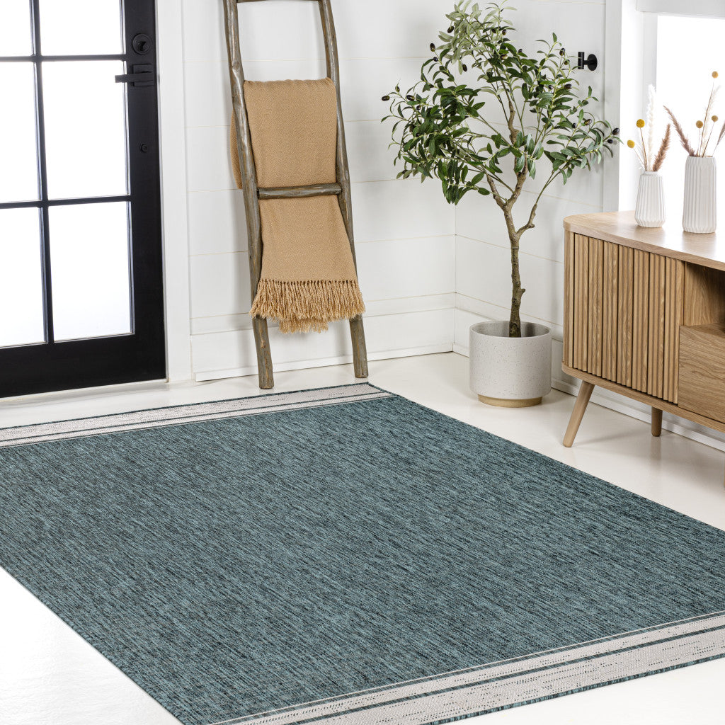 8' X 10' Turquoise And Cream Indoor Outdoor Area Rug - GreatEagleInc