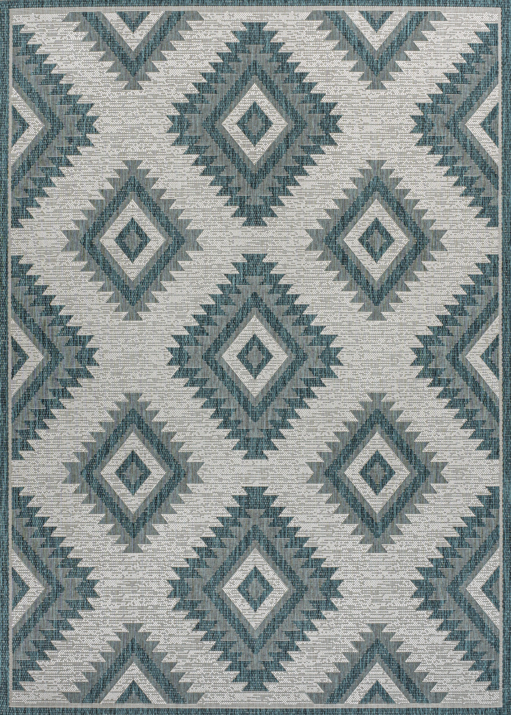 8' X 10' Turquoise And Cream Moroccan Indoor Outdoor Area Rug - GreatEagleInc