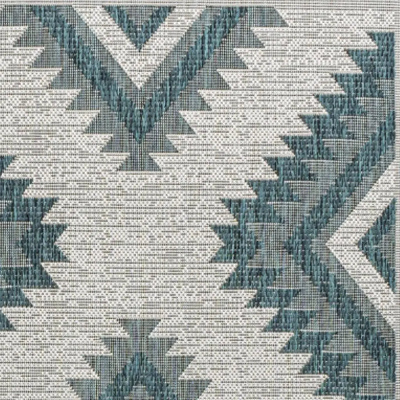 8' X 10' Turquoise And Cream Moroccan Indoor Outdoor Area Rug - GreatEagleInc