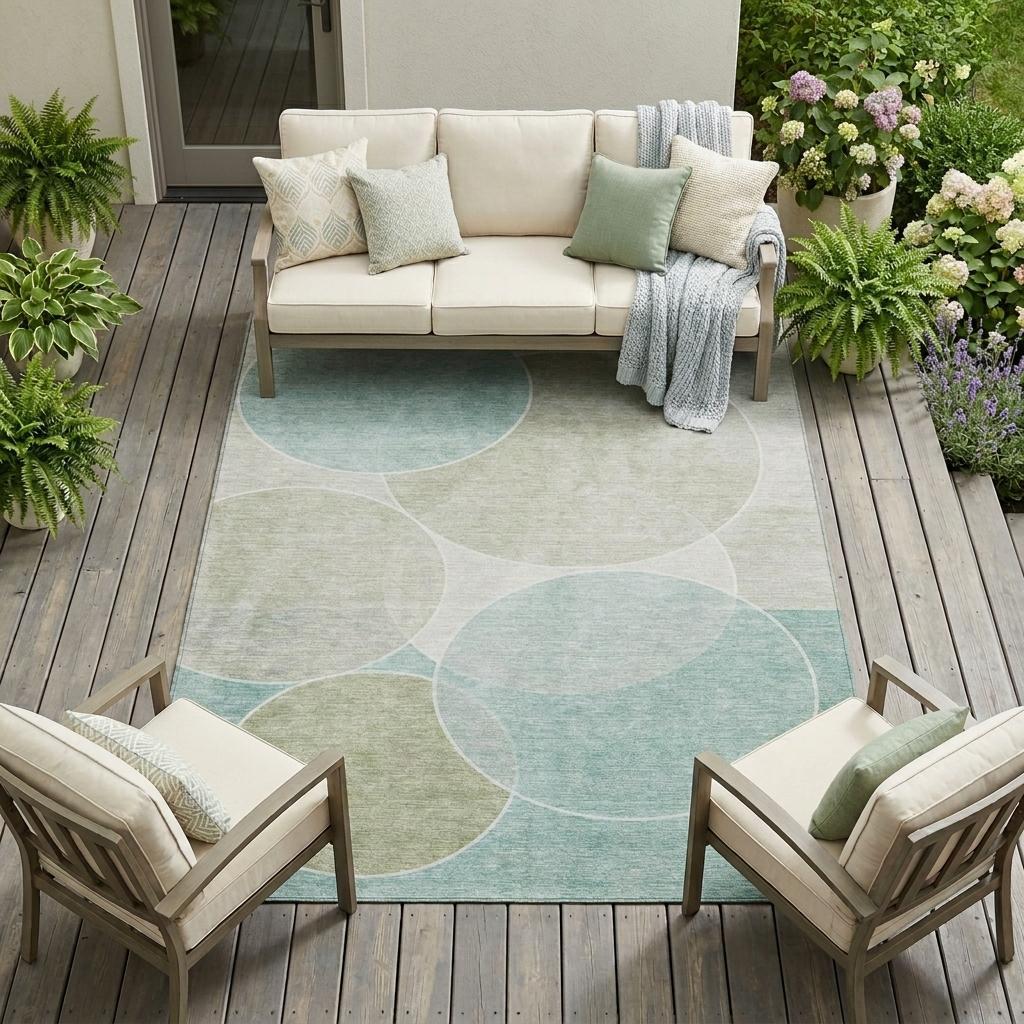 8' X 10' Turquoise And Teal Blue Geometric Washable Indoor Outdoor Area Rug Homeroots Outdoor