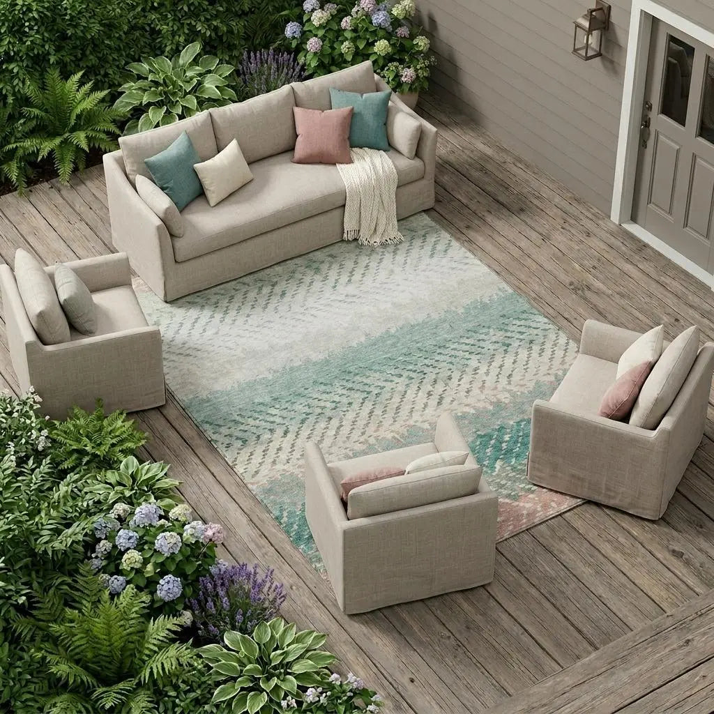 8' X 10' Turquoise And Teal Blue Striped Washable Indoor Outdoor Area Rug Homeroots Outdoor