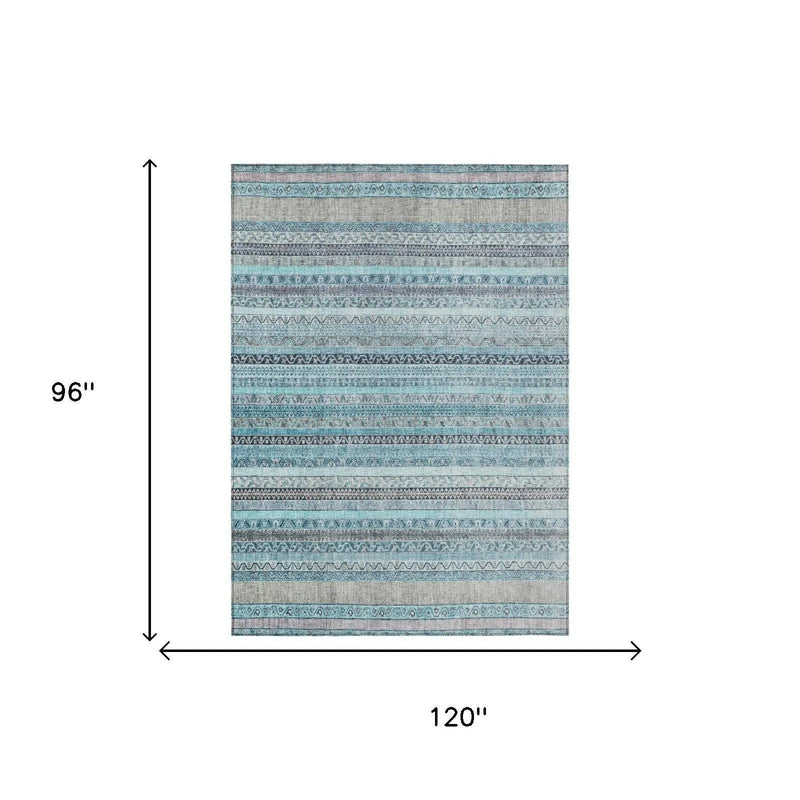 Blue and cream patterned area rug, 8x10 feet, made of soft, durable fibers, perfect for modern decor.