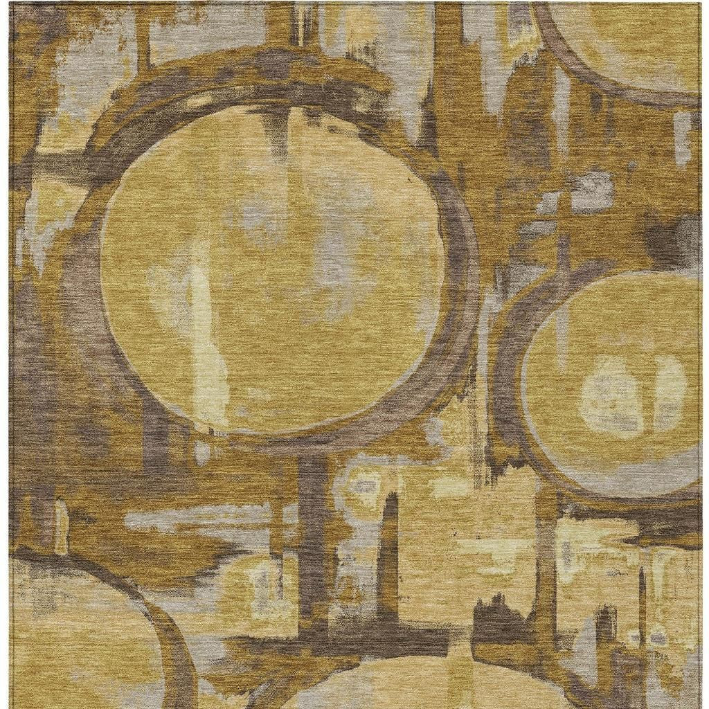 8' X 10' Walnut And Gold Abstract Washable Indoor Outdoor Area Rug Homeroots Outdoor