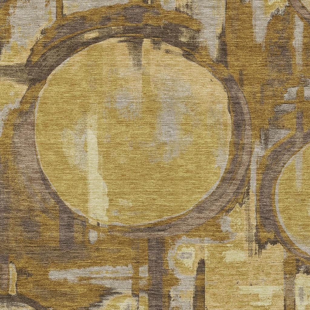 8' X 10' Walnut And Gold Abstract Washable Indoor Outdoor Area Rug Homeroots Outdoor