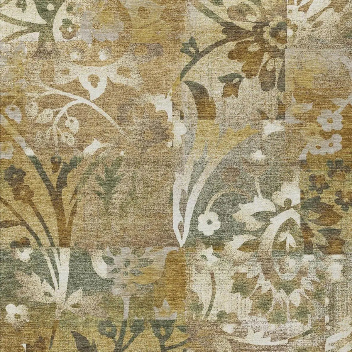 8' X 10' Walnut And Gold Botanical Leaves Washable Indoor Outdoor Area Rug Homeroots Outdoor