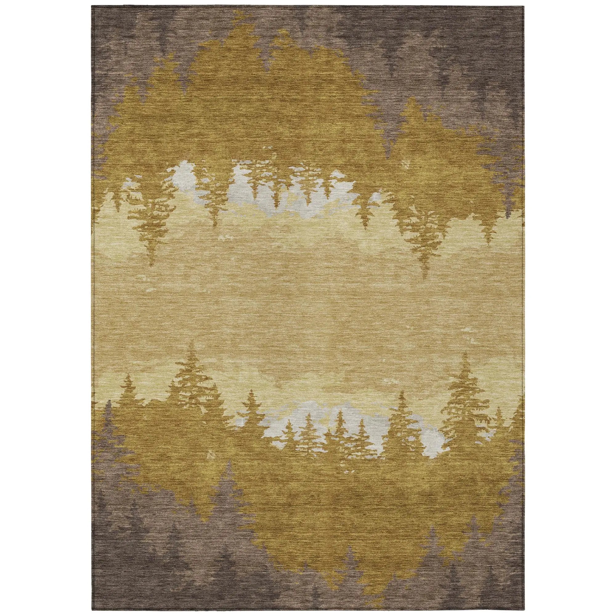 8' X 10' Walnut And Gold Floral Washable Indoor Outdoor Area Rug Homeroots Outdoor