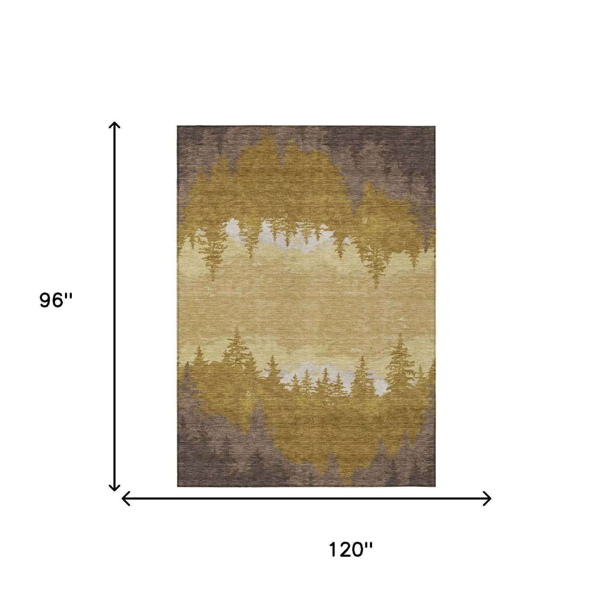 8' X 10' Walnut And Gold Floral Washable Indoor Outdoor Area Rug Homeroots Outdoor