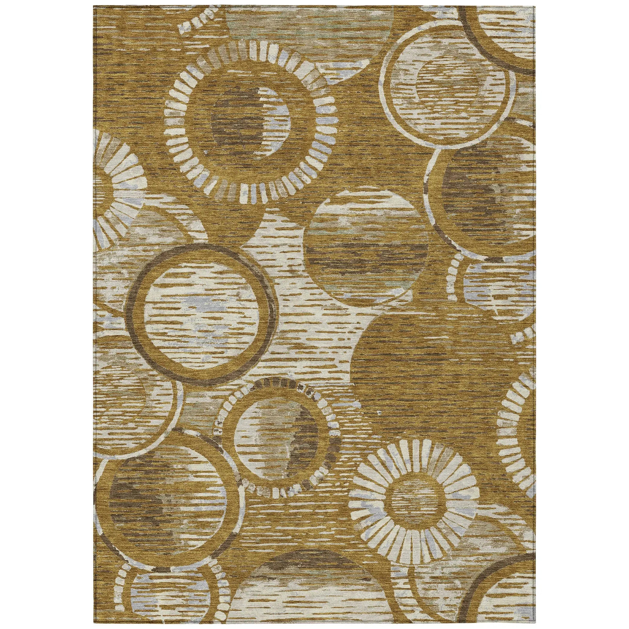 8' X 10' Walnut And Gold Geometric Washable Indoor Outdoor Area Rug Homeroots Outdoor