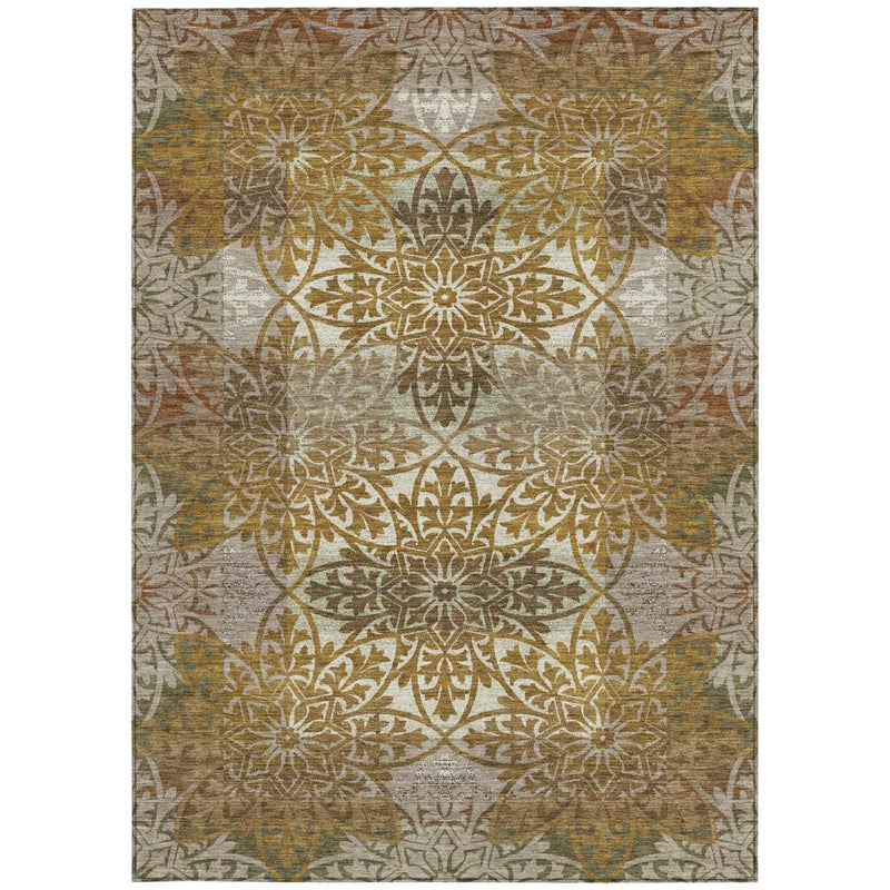 8' X 10' Walnut And Gold Oriental Washable Indoor Outdoor Area Rug Homeroots Outdoor