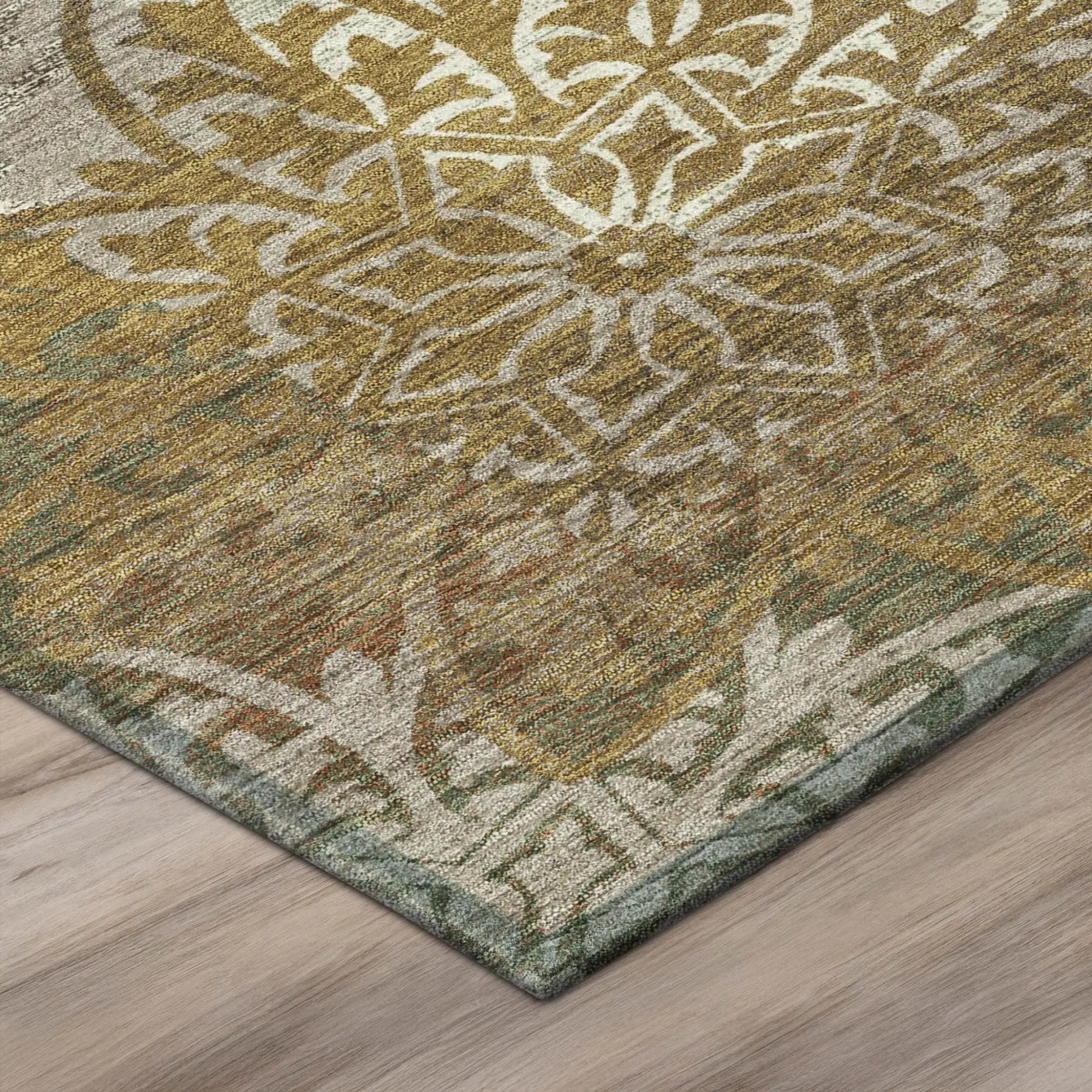 8' X 10' Walnut And Gold Oriental Washable Indoor Outdoor Area Rug Homeroots Outdoor