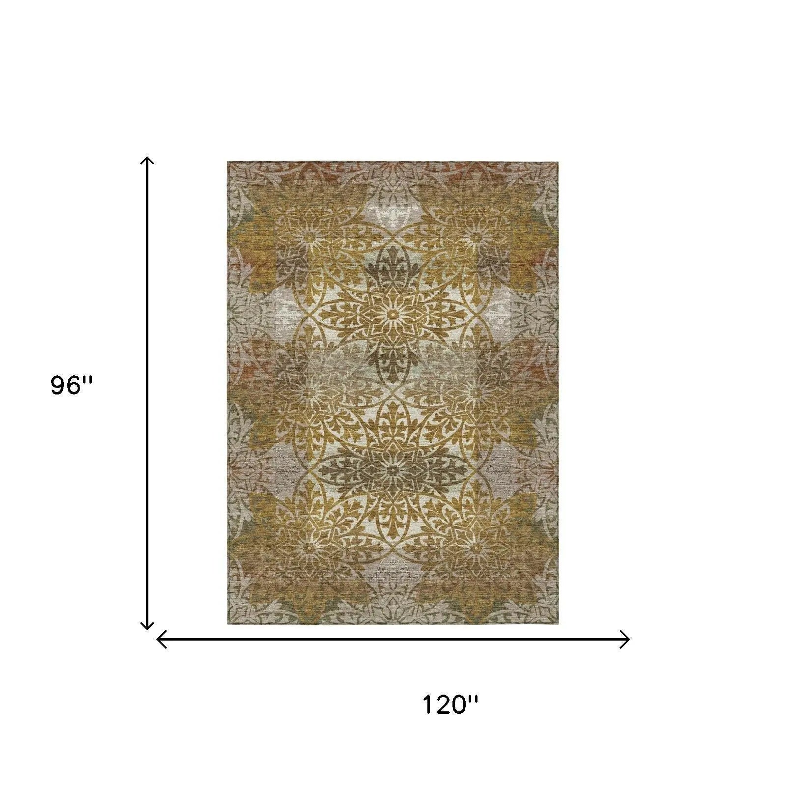 8' X 10' Walnut And Gold Oriental Washable Indoor Outdoor Area Rug Homeroots Outdoor