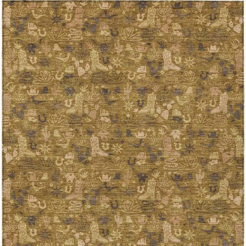 8' X 10' Walnut And Gold Stars Washable Indoor Outdoor Area Rug Homeroots Outdoor