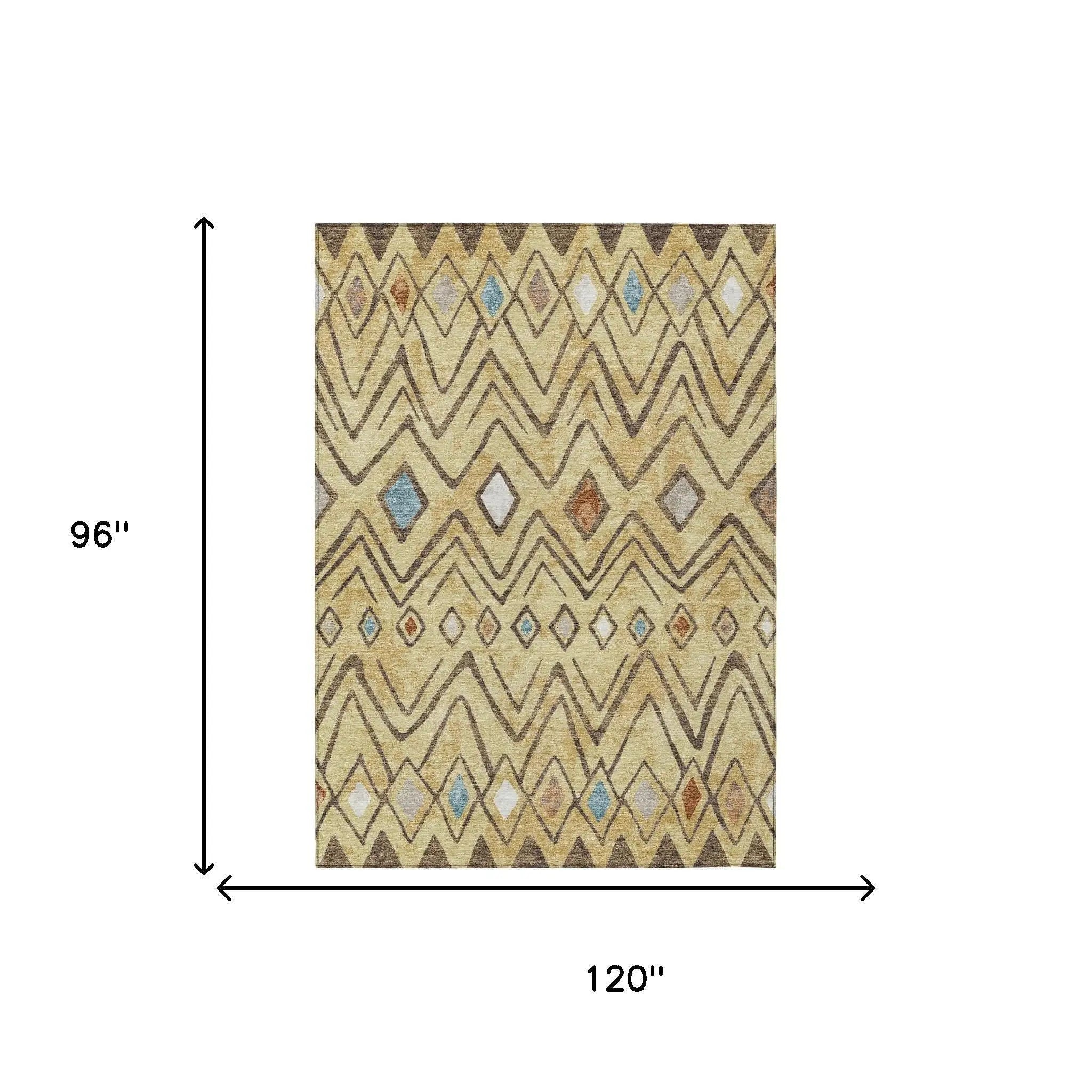 8' X 10' Wheat And Brown Geometric Washable Indoor Outdoor Area Rug Homeroots Outdoor