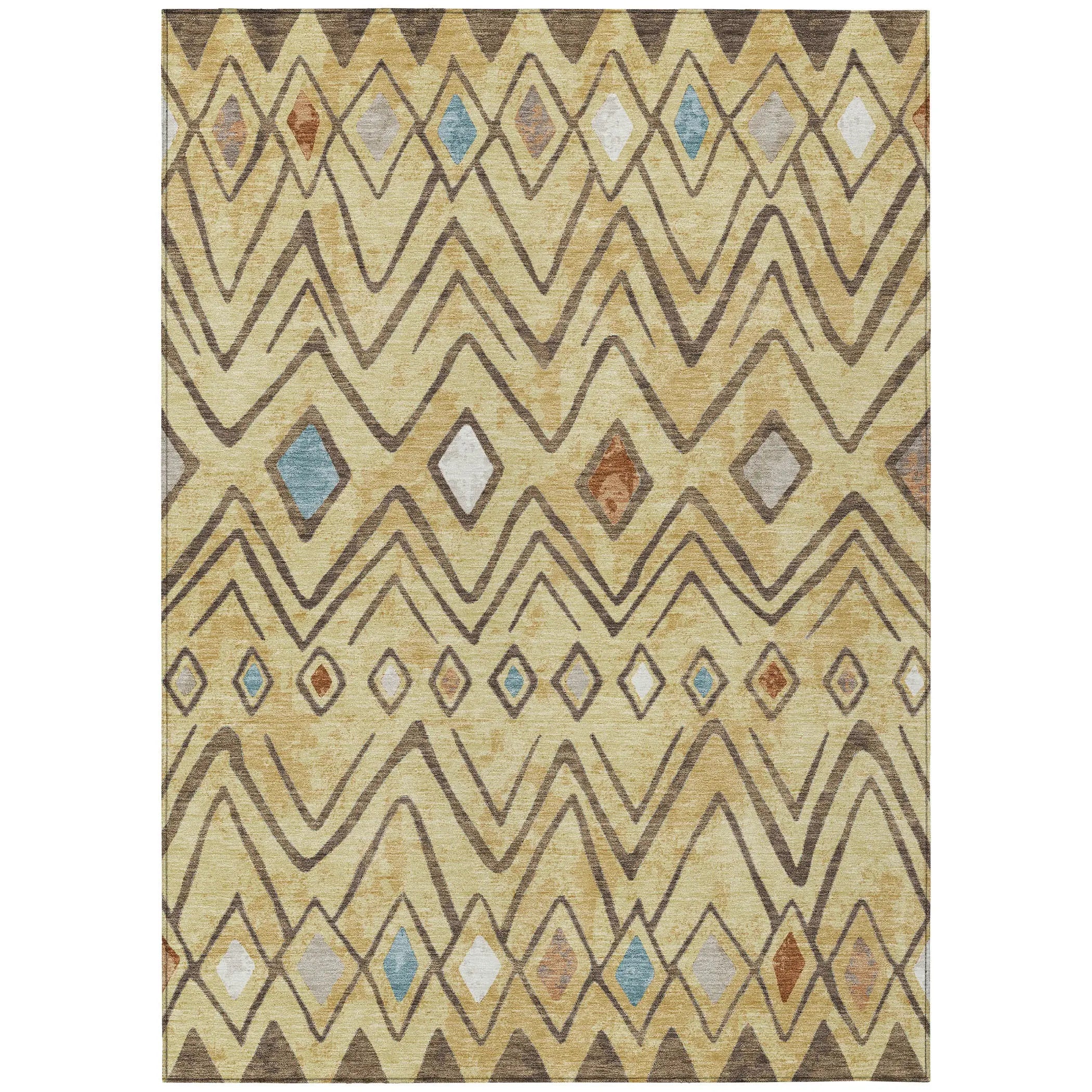 8' X 10' Wheat And Brown Geometric Washable Indoor Outdoor Area Rug Homeroots Outdoor