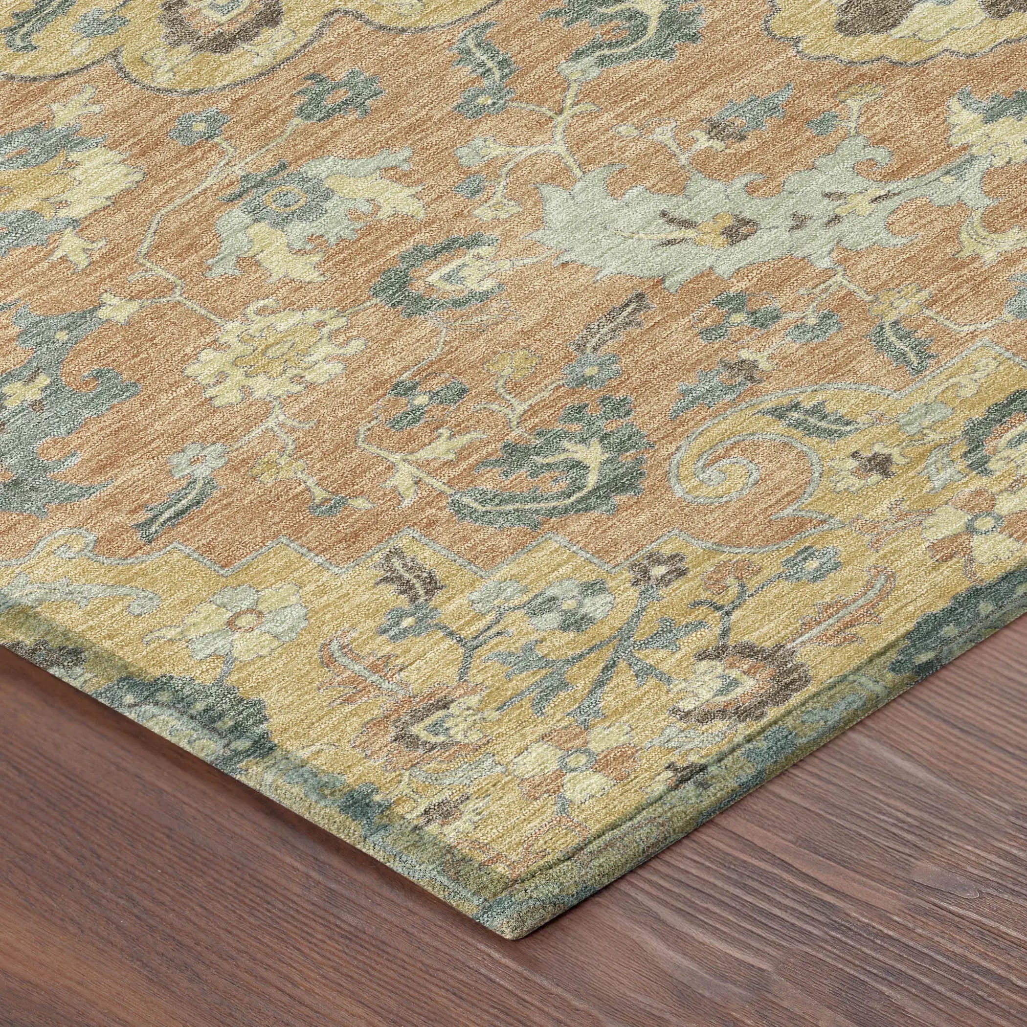 8' X 10' Wheat And Copper Floral Medallion Washable Indoor Outdoor Area Rug Homeroots Outdoor