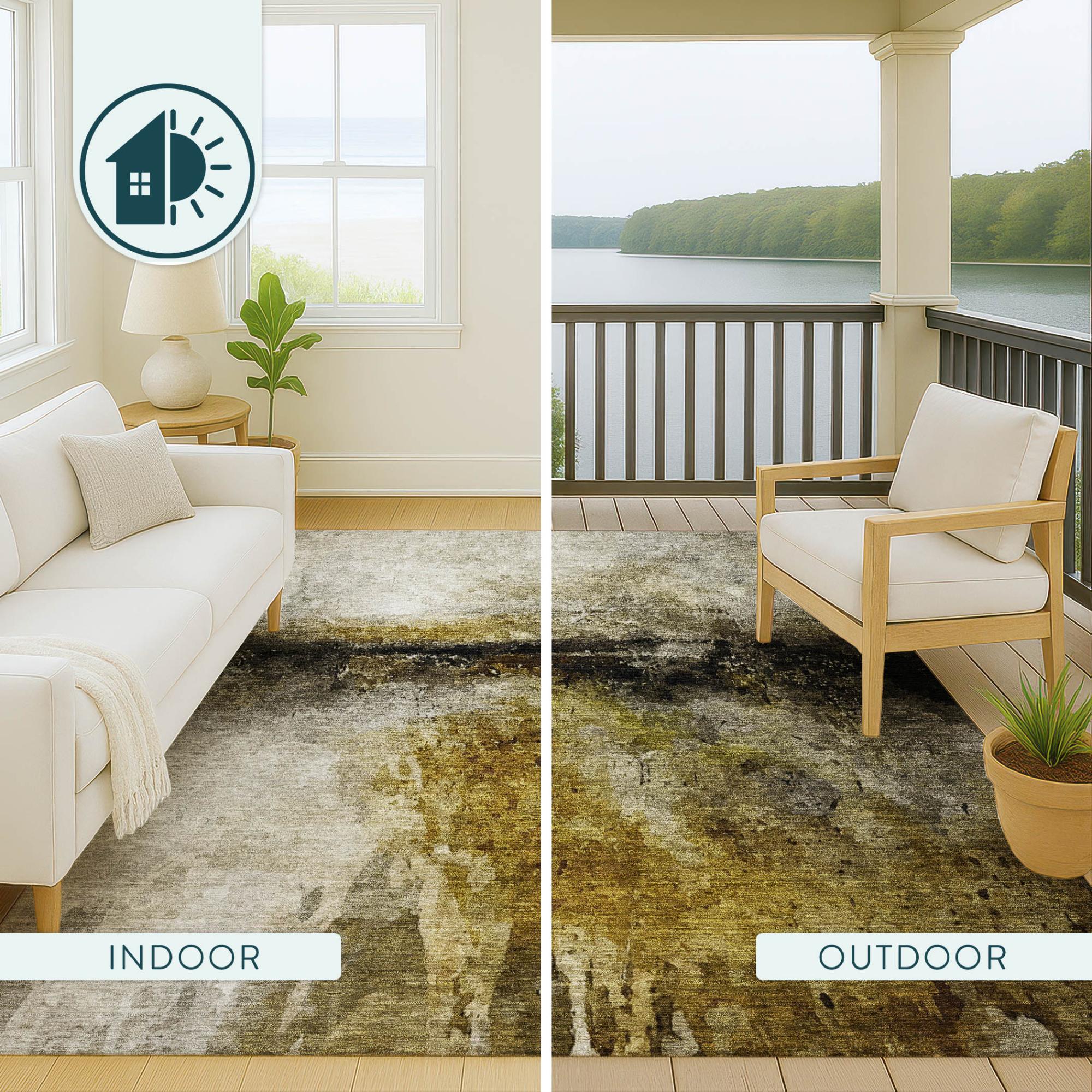 8' X 10' Wheat And Gold Abstract Washable Indoor Outdoor Area Rug Homeroots Outdoor
