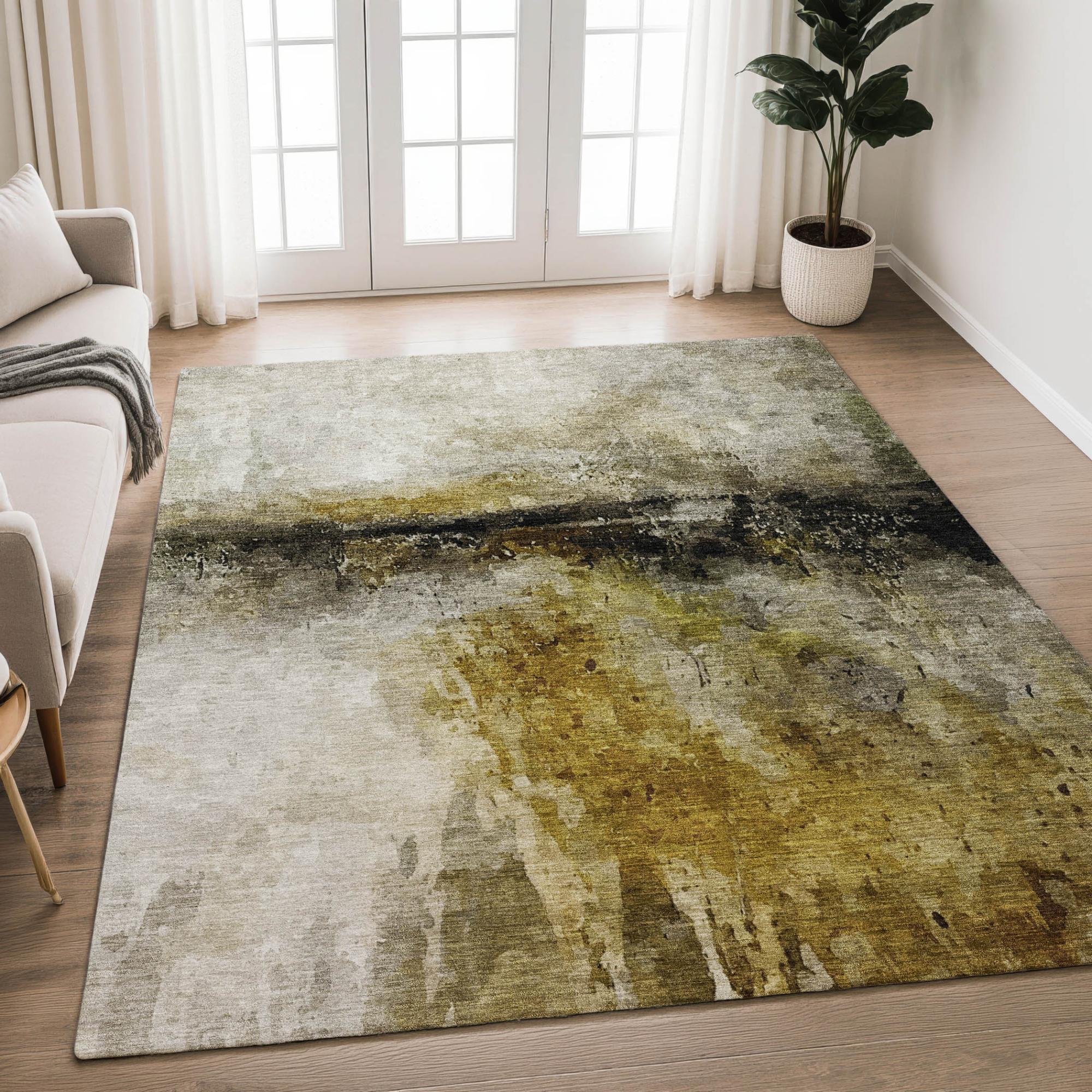 8' X 10' Wheat And Gold Abstract Washable Indoor Outdoor Area Rug Homeroots Outdoor