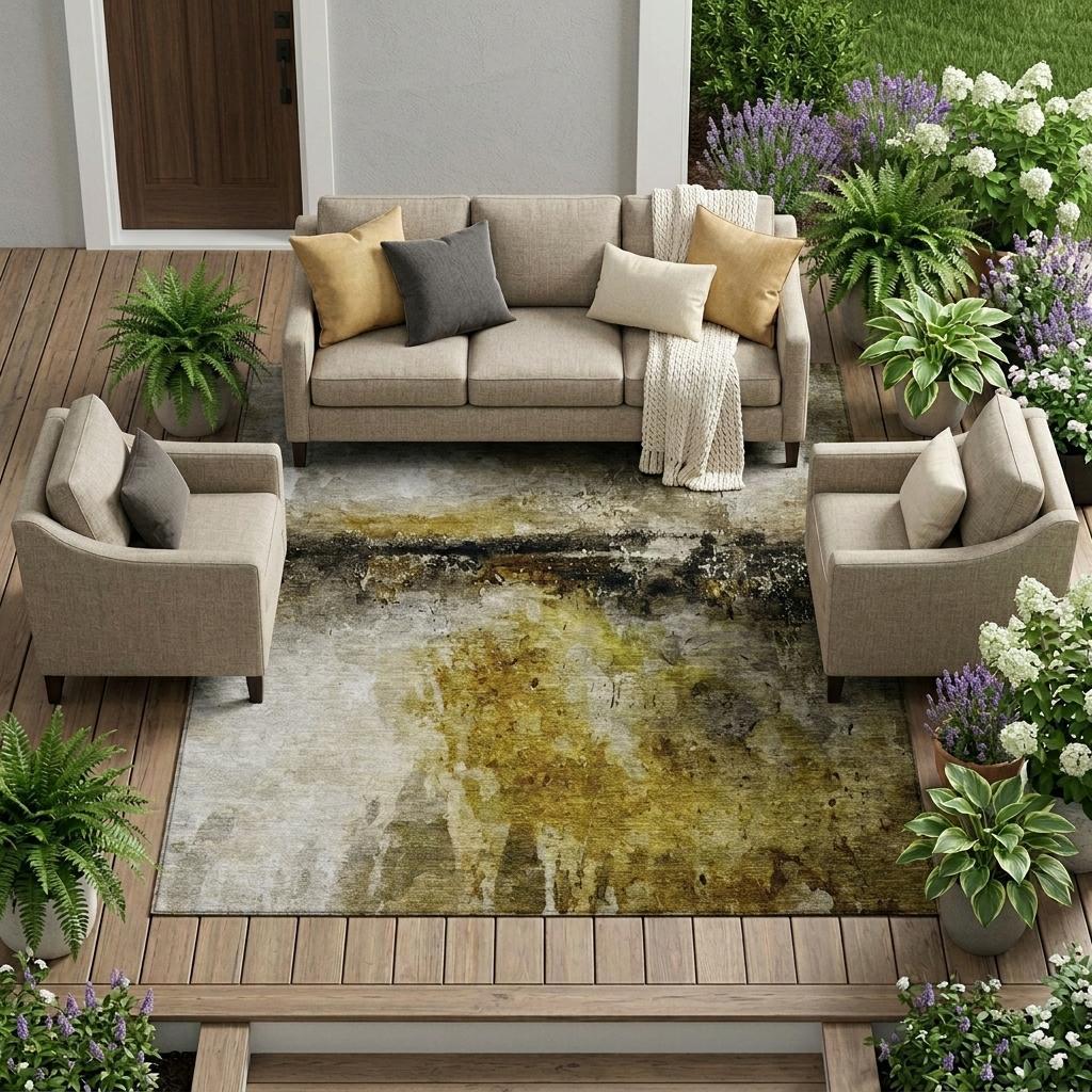 8' X 10' Wheat And Gold Abstract Washable Indoor Outdoor Area Rug Homeroots Outdoor