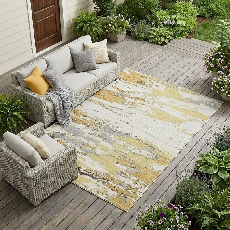 8' X 10' Wheat And Gold Abstract Washable Indoor Outdoor Area Rug Homeroots Outdoor