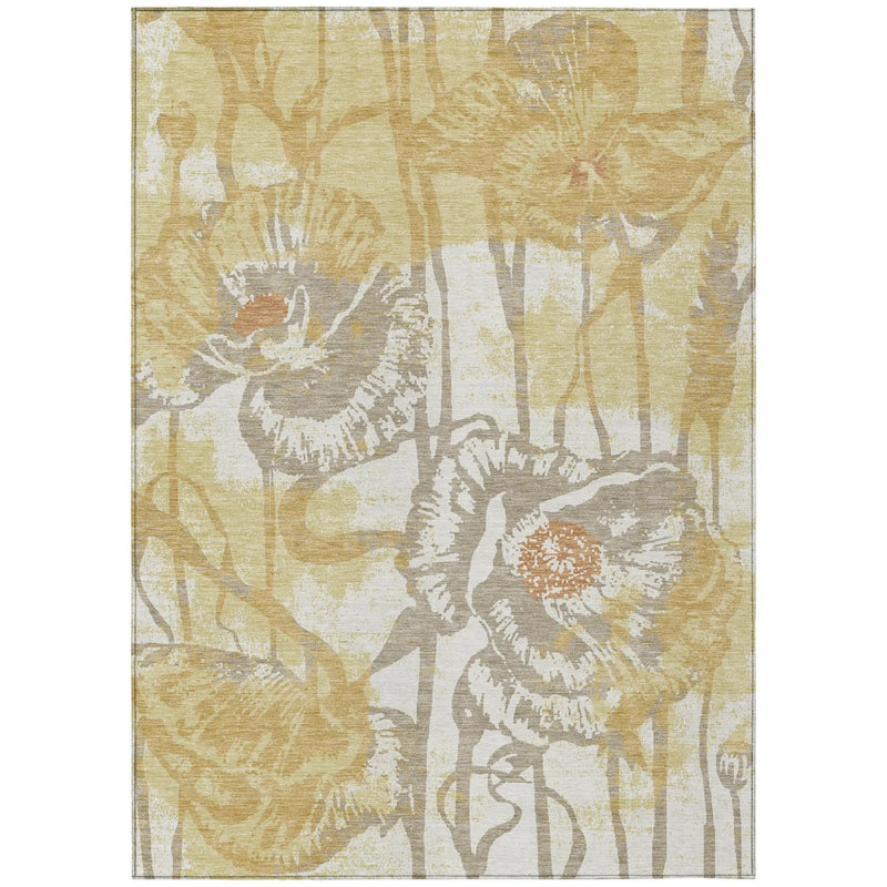 8' X 10' Wheat And Gold Floral Washable Indoor Outdoor Area Rug Homeroots Outdoor