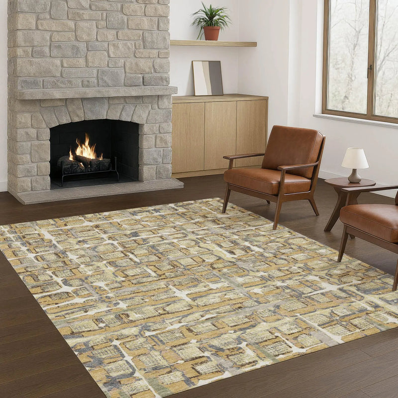 8' X 10' Wheat And Gold Geometric Washable Indoor Outdoor Area Rug Homeroots Outdoor