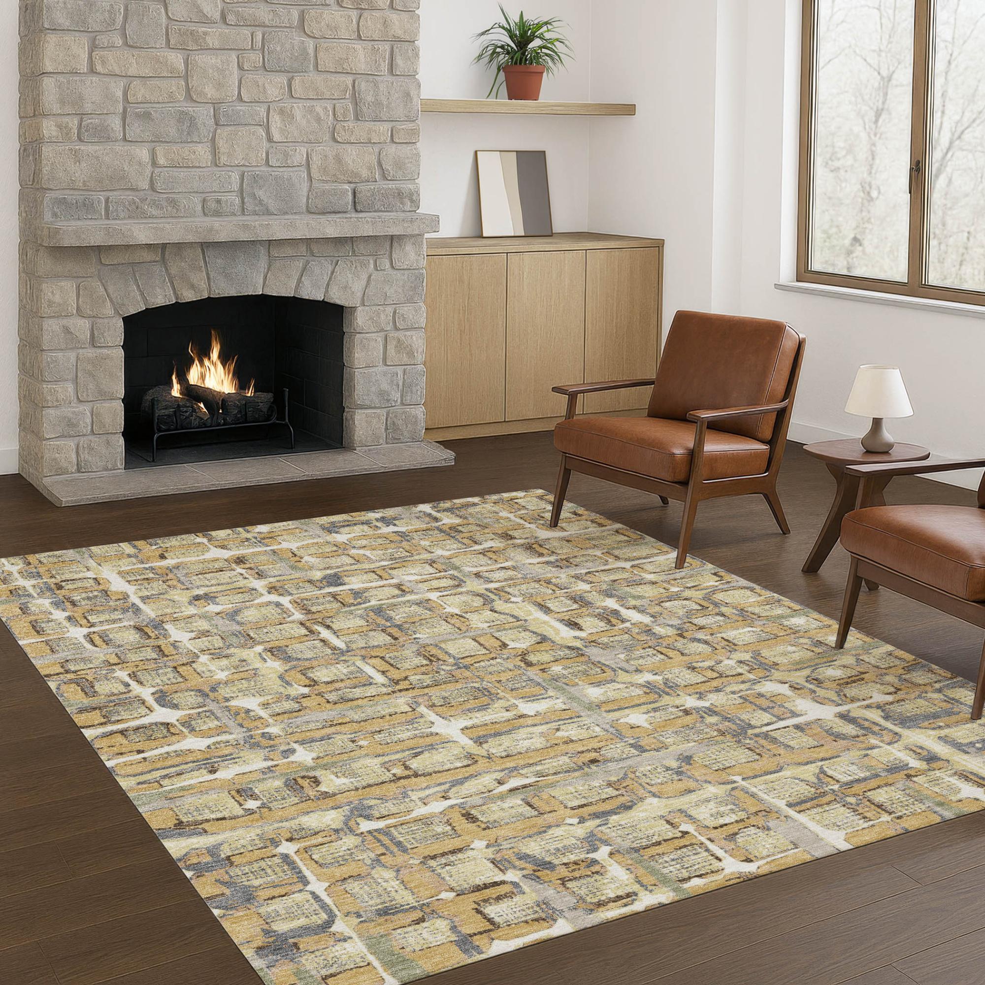 8' X 10' Wheat And Gold Geometric Washable Indoor Outdoor Area Rug Homeroots Outdoor