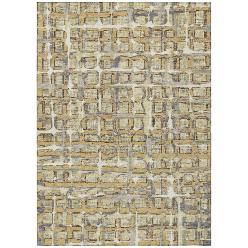 8' X 10' Wheat And Gold Geometric Washable Indoor Outdoor Area Rug Homeroots Outdoor
