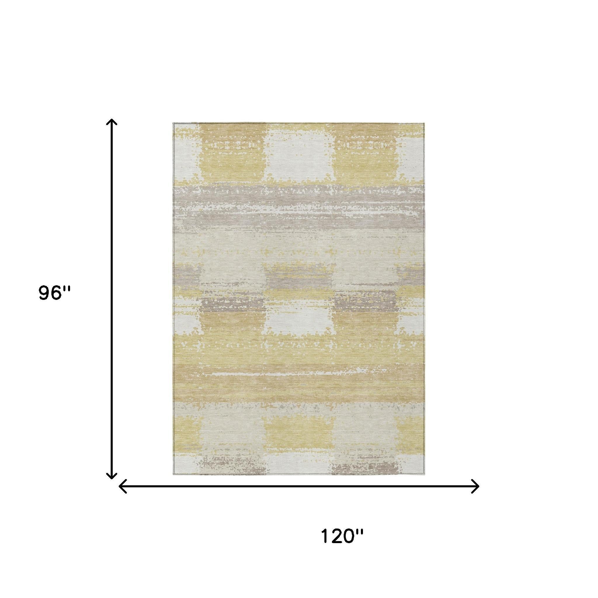 8' X 10' Wheat And Gold Geometric Washable Indoor Outdoor Area Rug Homeroots Outdoor