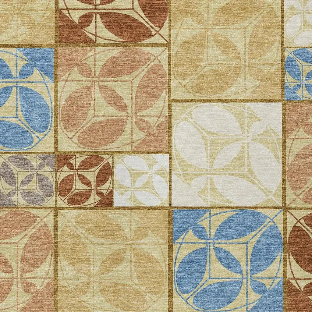 8' X 10' Wheat And Gold Geometric Washable Indoor Outdoor Area Rug Homeroots Outdoor