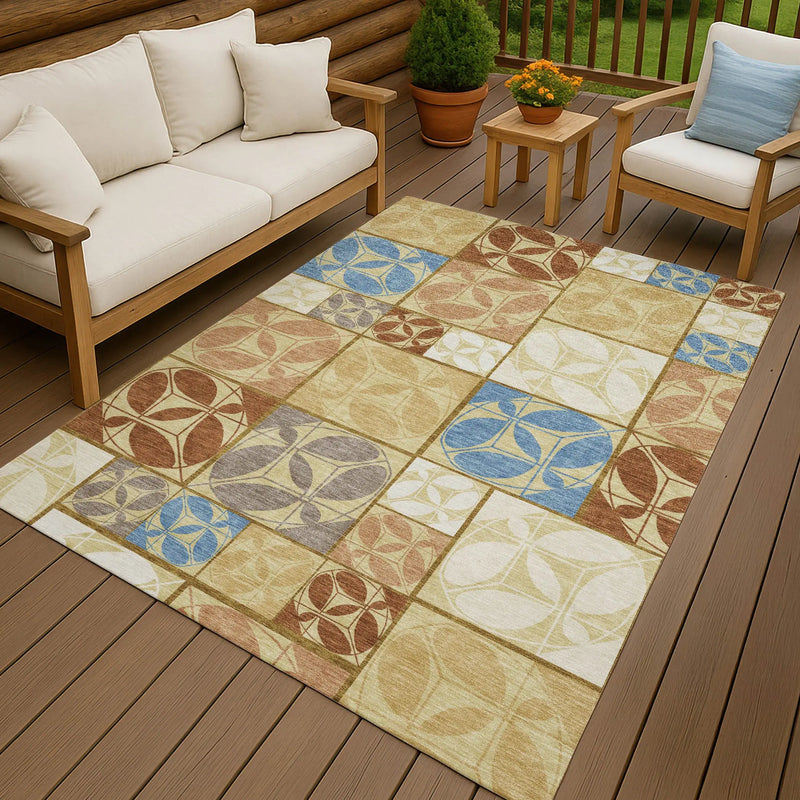 8' X 10' Wheat And Gold Geometric Washable Indoor Outdoor Area Rug Homeroots Outdoor