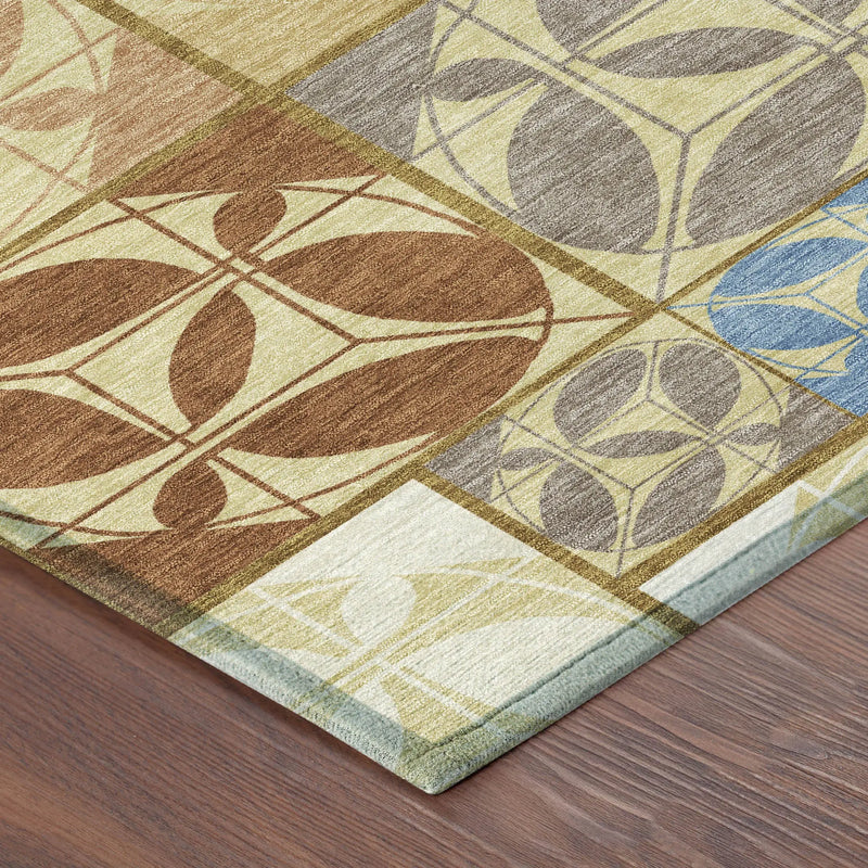 8' X 10' Wheat And Gold Geometric Washable Indoor Outdoor Area Rug Homeroots Outdoor