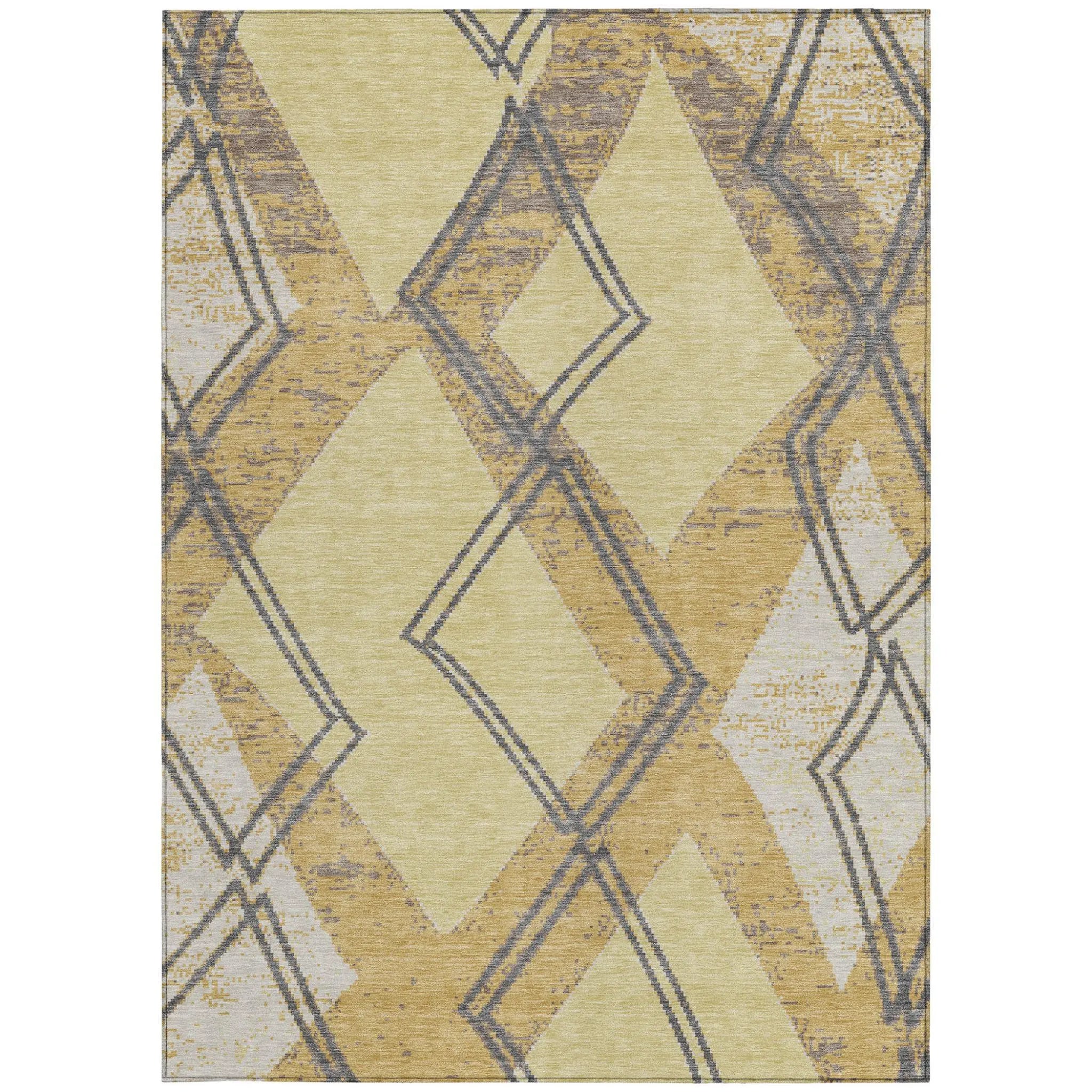 8' X 10' Wheat And Gold Geometric Washable Indoor Outdoor Area Rug Homeroots Outdoor