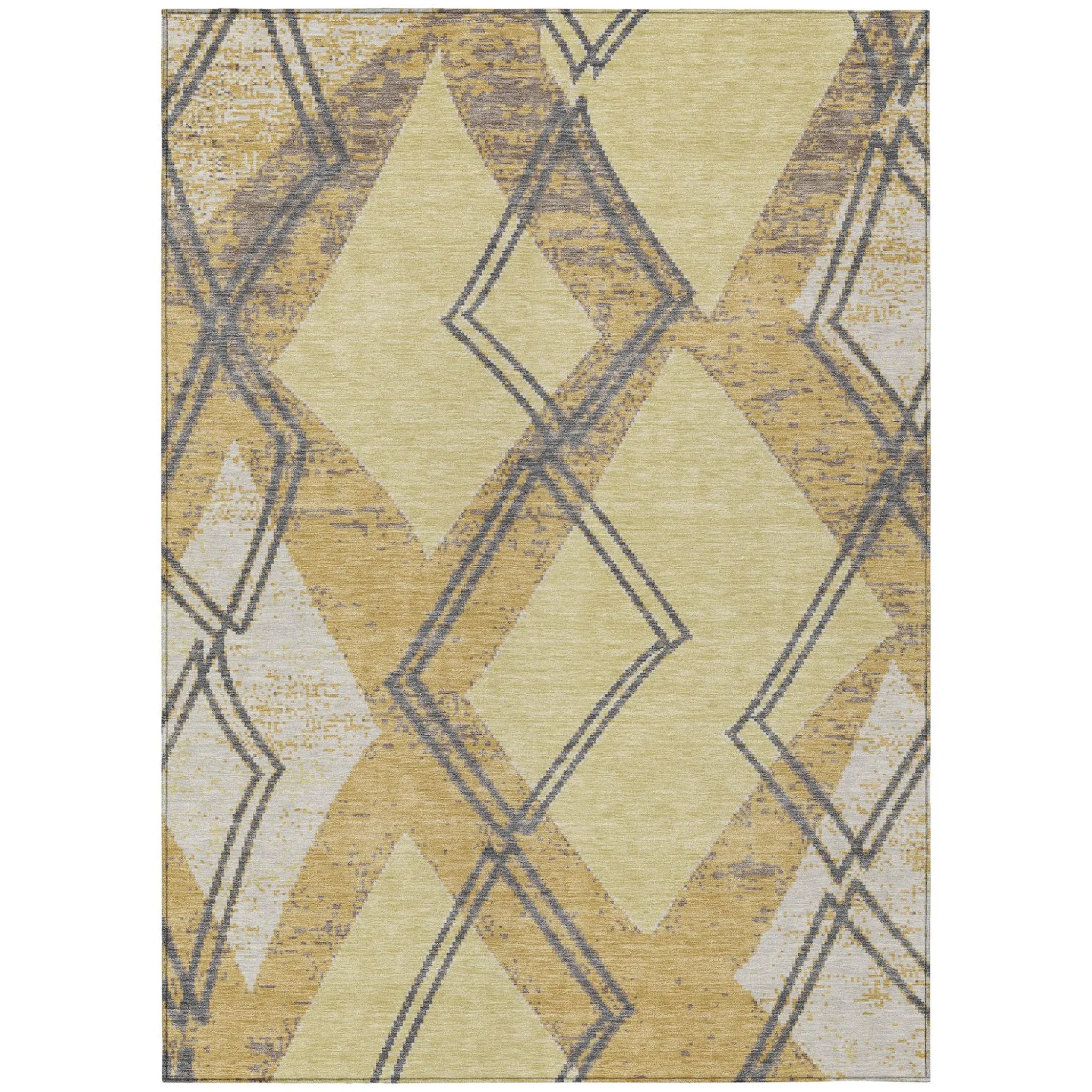 8' X 10' Wheat And Gold Geometric Washable Indoor Outdoor Area Rug Homeroots Outdoor