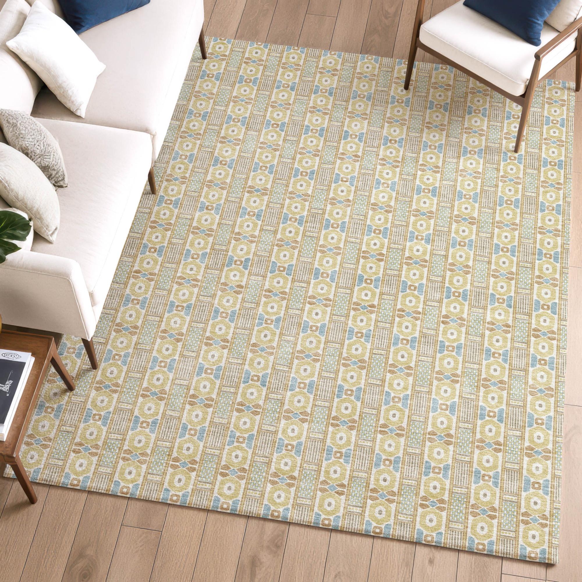 8' X 10' Wheat And Gold Striped Washable Indoor Outdoor Area Rug Homeroots Outdoor