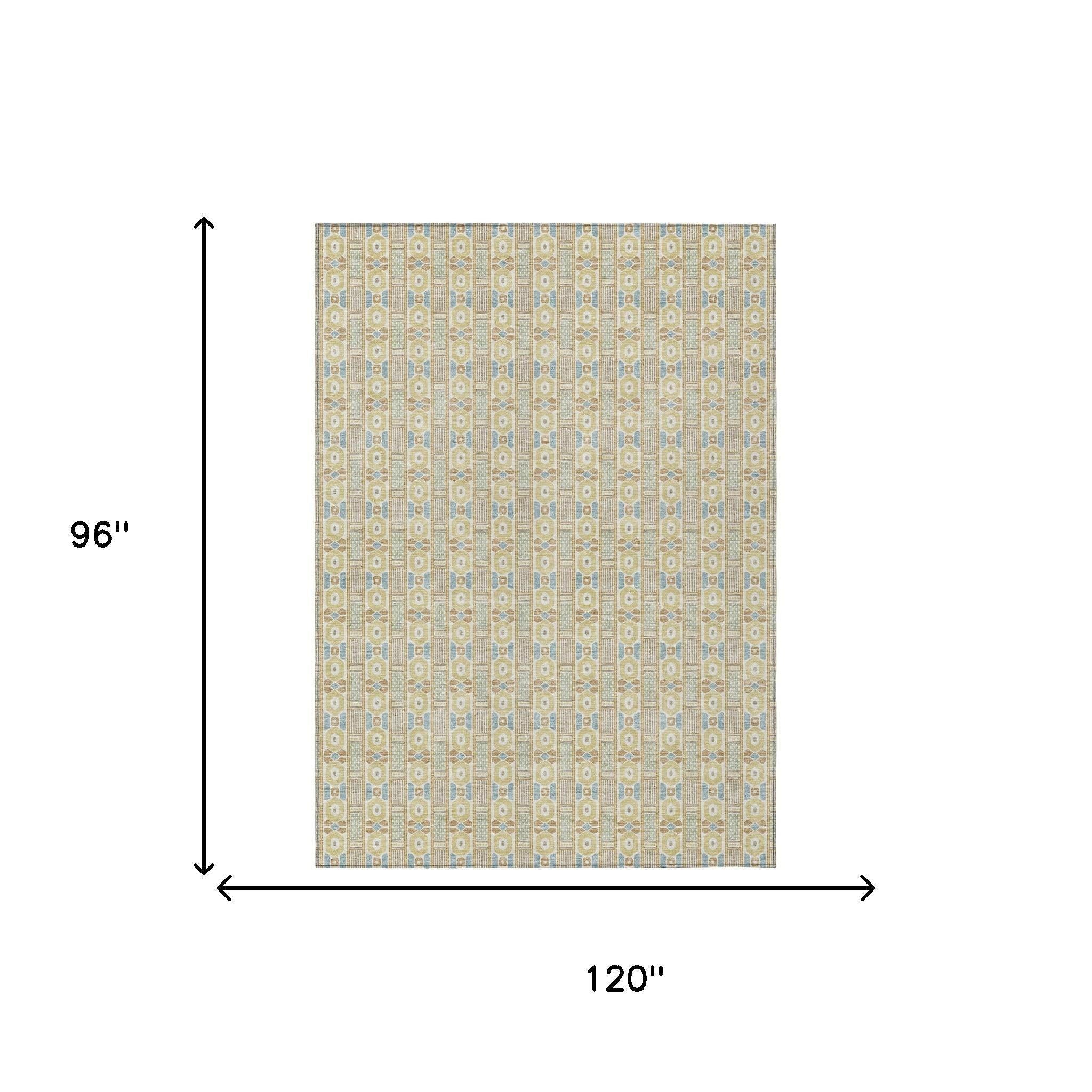 8' X 10' Wheat And Gold Striped Washable Indoor Outdoor Area Rug Homeroots Outdoor