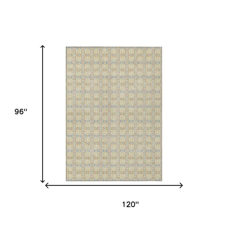 8' X 10' Wheat And Gold Striped Washable Indoor Outdoor Area Rug Homeroots Outdoor