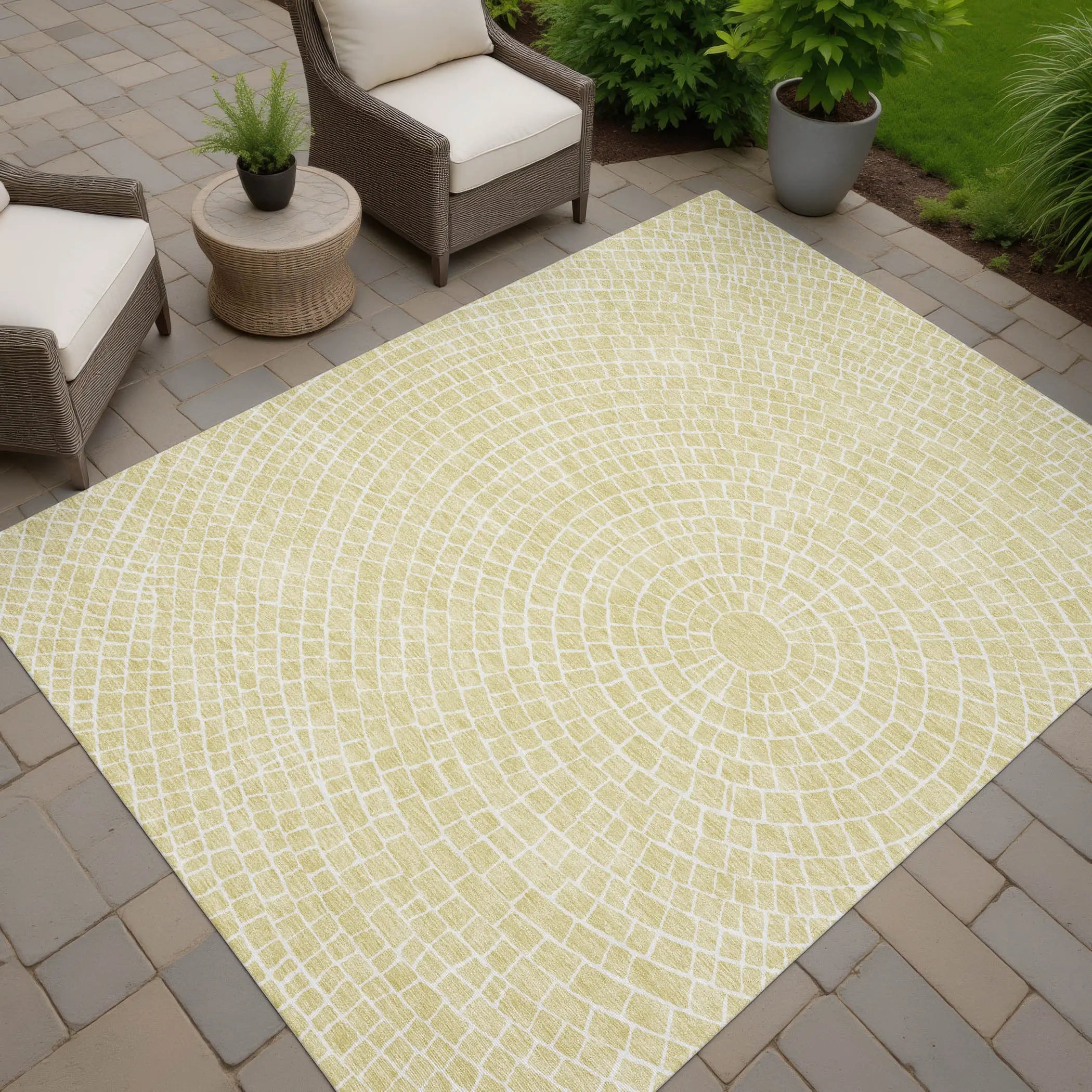 8' X 10' Wheat And Ivory Geometric Washable Indoor Outdoor Area Rug Homeroots Outdoor