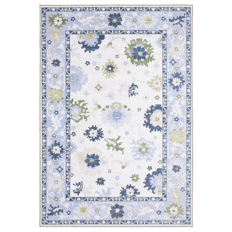8' X 10' White And Blue Oriental Washable Area Rug Homeroots Home Decor
