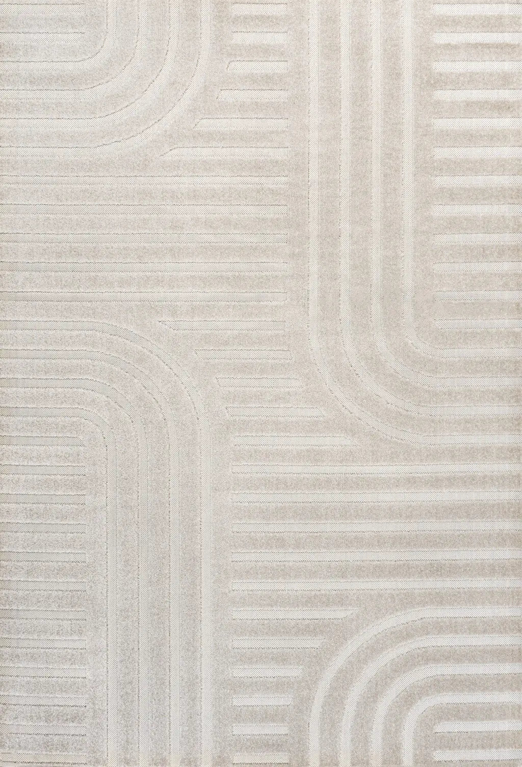 8' X 10' White And Cream Striped Indoor Outdoor Area Rug - GreatEagleInc