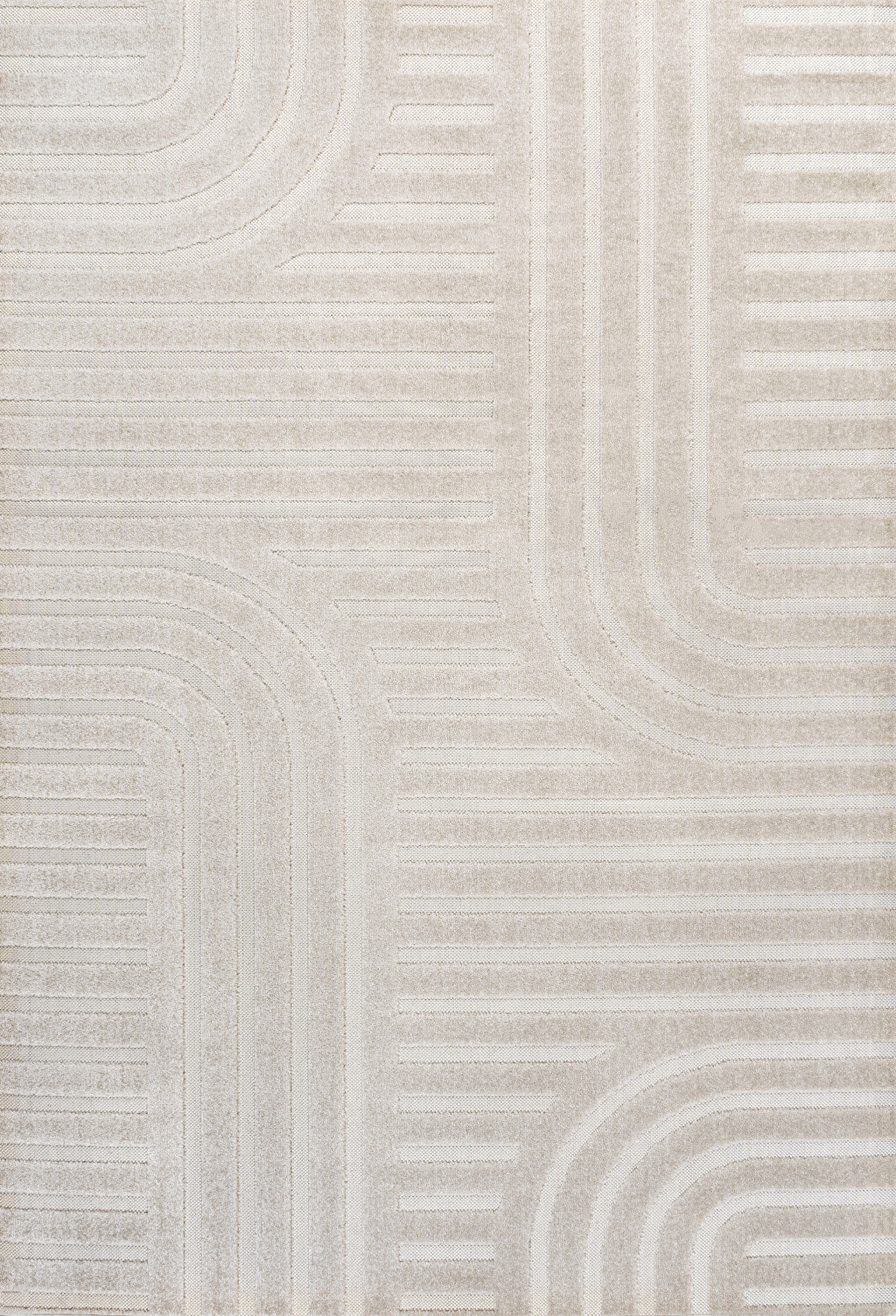 8' X 10' White And Cream Striped Indoor Outdoor Area Rug - GreatEagleInc