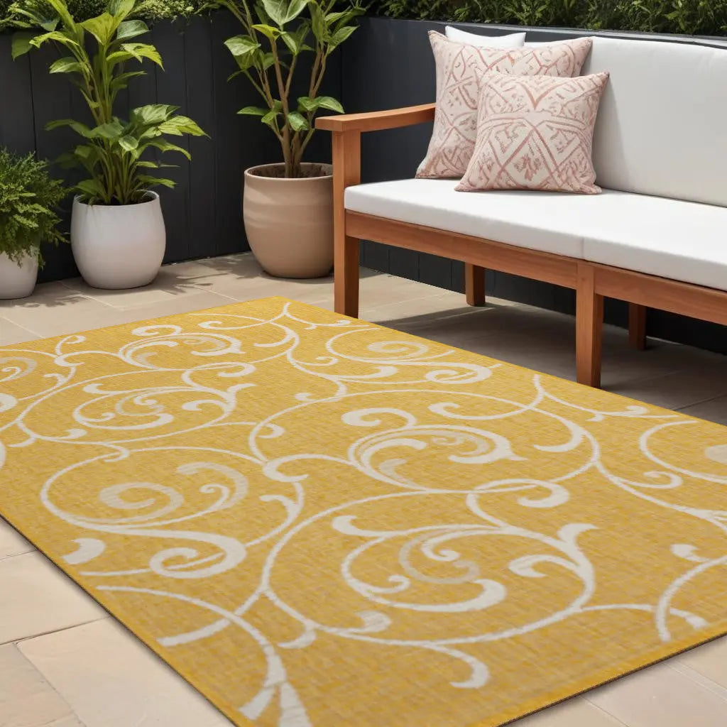 8' X 10' Yellow And Cream Floral Indoor Outdoor Area Rug Homeroots Outdoor