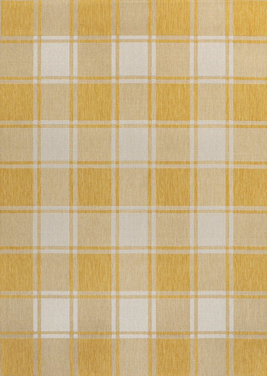 8' X 10' Yellow And Cream Gingham Indoor Outdoor Area Rug Homeroots Outdoor