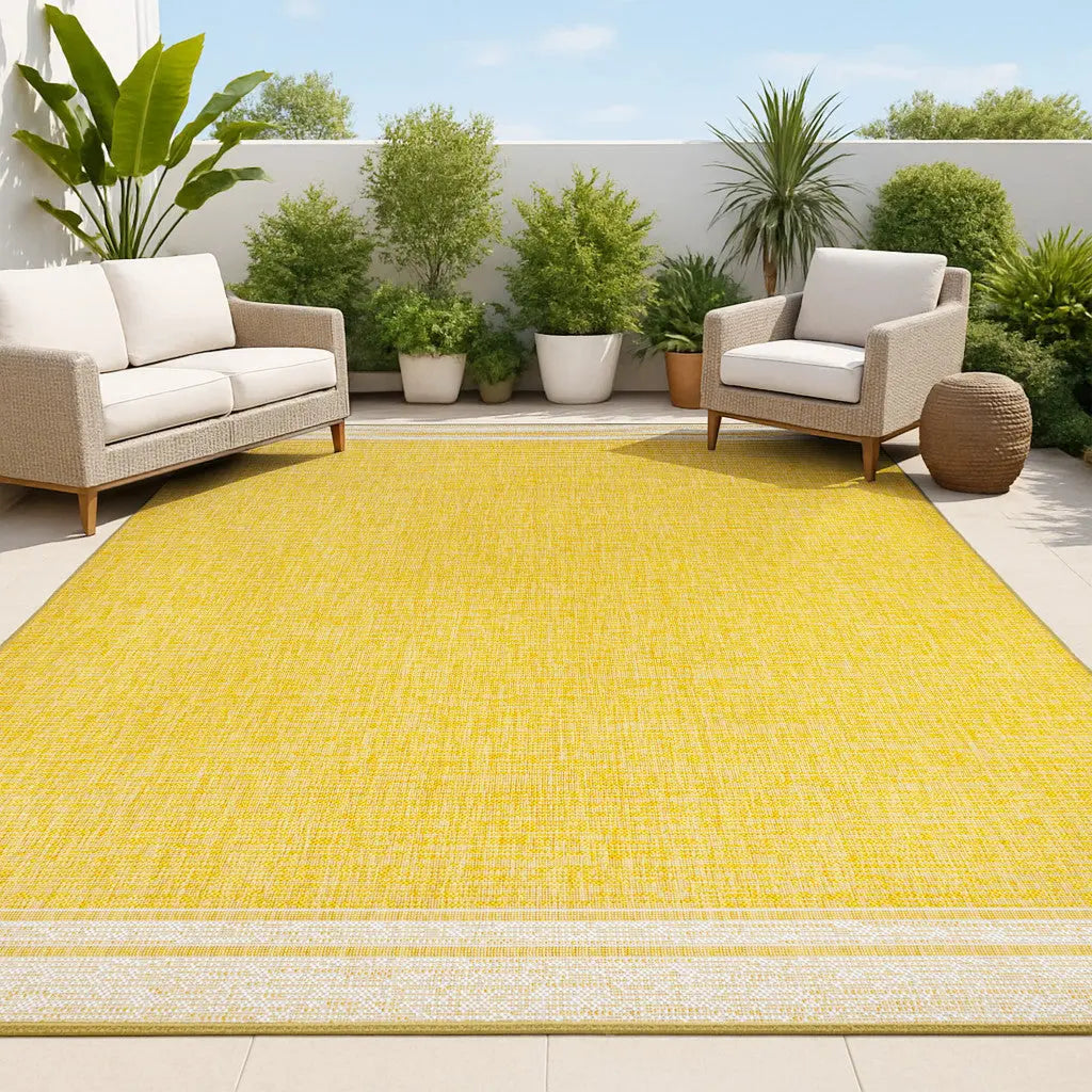 8' X 10' Yellow And Cream Indoor Outdoor Area Rug Homeroots Outdoor