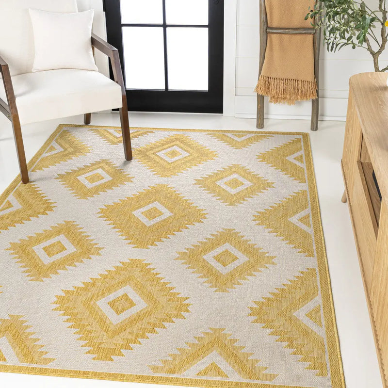 8' X 10' Yellow And Cream Moroccan Indoor Outdoor Area Rug - GreatEagleInc